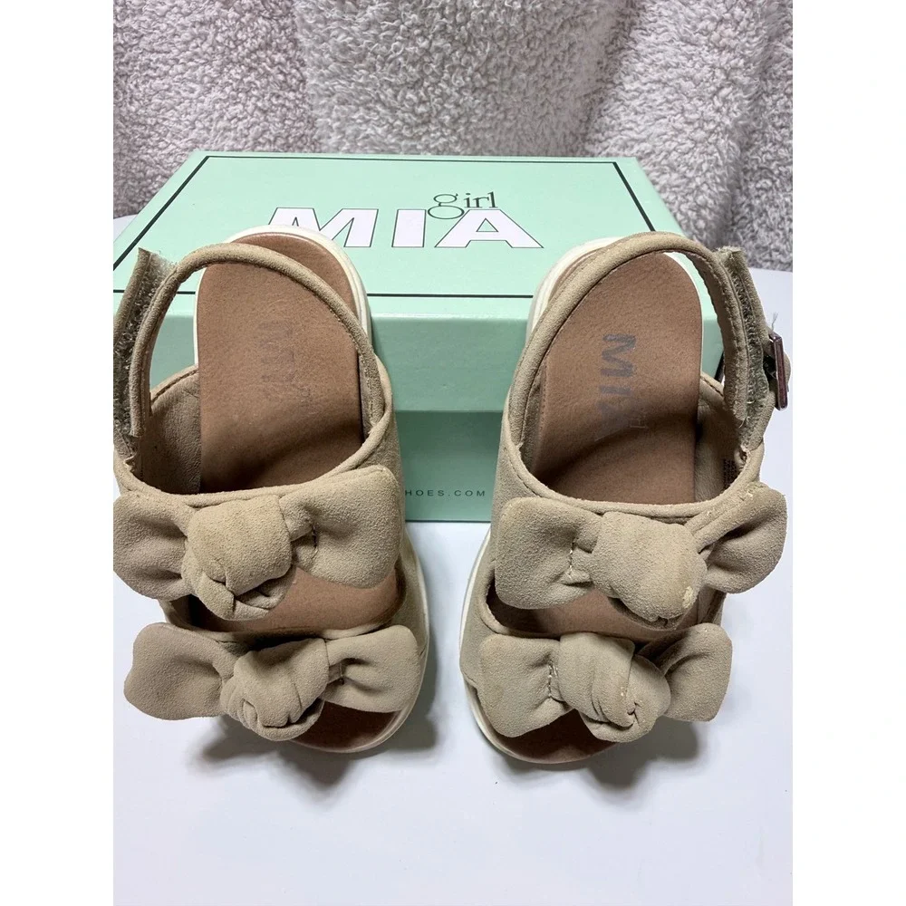 MIA Girl Lil Zynnia Sand Beige Double Bow Slingback Sandals Toddler Size 7M
